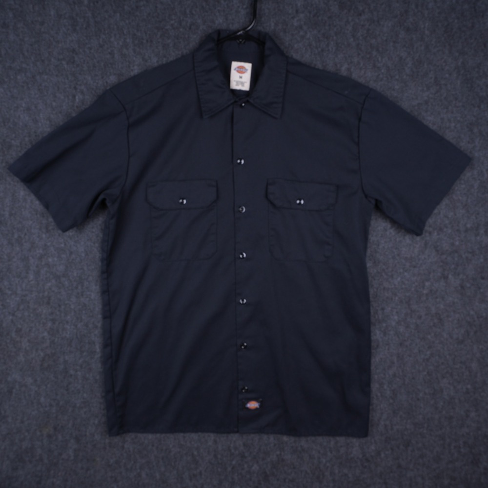Dickies Work Shirt Mens Medium Black Excellent Short Sleeve Button Up Utility